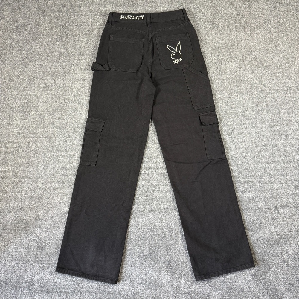 Playboy x PacSun Women's Cargo Pants Black Cotton Twill Straight Leg Size 24